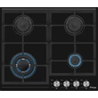 Kép 1/9 - Kluge KPG6010BG beépíthető gáz főzőlap, 60 cm, fekete üveg, WOK égő