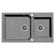 Kép 1/2 - Laveo MILOS 2M 90 kétmedencés gránit szürke mosogató helytakarékos dugókiemelős szifonnal