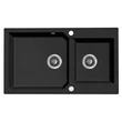Kép 1/3 - Laveo MILOS 2M 90 kétmedencés gránit szemcsés fekete mosogató helytakarékos dugókiemelős szifonnal