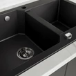 Kép 2/3 - Laveo MILOS 2M 90 kétmedencés gránit szemcsés fekete mosogató helytakarékos dugókiemelős szifonnal