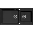 Kép 1/2 - Laveo MILOS 2M 100 kétmedencés gránit matt fekete mosogató helytakarékos dugókiemelős szifonnal