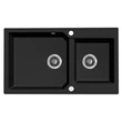 Kép 1/2 - Laveo MILOS 2M 90 kétmedencés gránit matt fekete mosogató helytakarékos dugókiemelős szifonnal