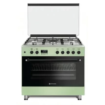 NOVACOOK F9S50E6 ZÖLD 90x60cm EXTRA SZÉLES DIGITÁLIS kombi tűzhely,5 ÉGŐFEJ, Gyöngyházzöld színben WOK, DUPLA beépített forgónyárs