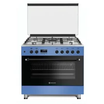 NOVACOOK F9S50E6 KÉK 90x60cm EXTRA SZÉLES DIGITÁLIS kombi tűzhely,5 ÉGŐFEJ, Gyöngyházkék színben WOK, DUPLA beépített forgónyárs