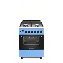 NOVACOOK F6TS40 Kék 60x60cm gáz elektromos DIGITÁLIS kombi tűzhely Gyöngyházkék,WOK, Beépített forgónyárs