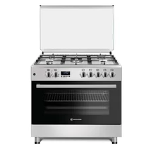 NOVACOOK F9S50E6-HI 90x60cm EXTRA SZÉLES DIGITÁLIS kombi tűzhely,5 ÉGŐFEJ, INOX színben WOK , DUPLA beépített forgónyárs