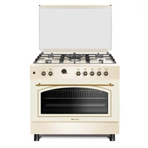 NOVACOOK F9S50E6-RC RETRO 90x60cm EXTRA SZÉLES DIGITÁLIS kombi tűzhely,5 ÉGŐFEJ, Retro Bézs színben WOK ,DUPLA beépített forgónyárs