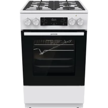 Gorenje GKS5C75WF  KOMBINÁLT TŰZHELY,  70l, HomeMadePlus kemence formájú sütőkamra,"A"  max. hőmérséklet 275°C,   multifunkciós sütő ExtraSteam GŐZFUNKCIÓval, Pizza, AirFry , GentleClose lassú ajtózáródás, tető nélkül, fehér szín, 85/50/59,4cm