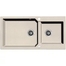 Laveo MILOS 2M 100 kétmedencés gránit bézs mosogató helytakarékos dugókiemelős szifonnal