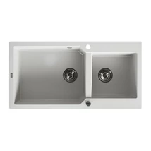 Laveo MILOS 2M 100 kétmedencés gránit fehér mosogató helytakarékos dugókiemelős szifonnal