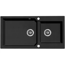 Laveo MILOS 2M 100 kétmedencés gránit matt fekete mosogató helytakarékos dugókiemelős szifonnal
