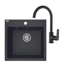 Laveo SZETT ALENA +LETTE Gránit tálca + Álló csaptelep - MATT Fekete SRA 710BL