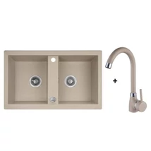 Laveo BARBADOS bézs kétmedencés szett dugókiemelős helytakarékos szifonnal