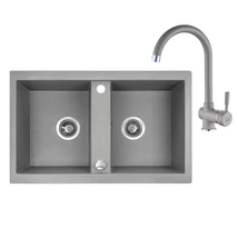 Laveo BARBADOS fekete kétmedencés szett dugókiemelős helytakarékos szifonnal