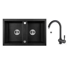 Laveo BARBADOS SET MATT fekete Gránit mosogató: kétmedencés, Szín: MATT fekete, MATT Fekete álló csapteleppel, SRBA_720RL Laveo BARBADOS SET MATT fekete Gránit mosogató: kétmedencés, Szín: MATT fekete, MATT Fekete álló csapteleppel, SRBA_720RL
