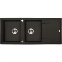 Laveo MEGALO kétmedence csepptálcás matt fekete mosogató dugókiemelős helytakarékos szifonnal