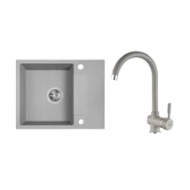 Laveo RAB MINI szürke szett álló csappal, helytakarékos szifonnal, csaplyuktakaró dugóval