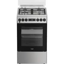 WHIRLPOOL W5G8LMSWTXHU Szabadonálló kombi tűzhely 50 x 60 cm, 57 l,  LED-kijelző, digitális óra, szikragyújtás, MF8+ multifunkciós elektromos sütő,  öntöttvas edénytartó, WOK gázégő, finoman csukódó sütőajtó, gőzfunkció, teleszkópos sütősín,grill,Hidrolit