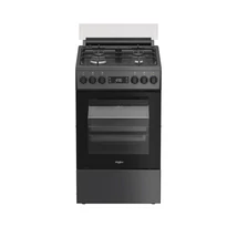 WHIRLPOOL W5G8LMTAHU Szabadonálló kombi tűzhely 50 x 60 cm, 57 l,  LED-kijelző, digitális óra, szikragyújtás, MF8+ multifunkciós elektromos sütő, öntöttvas edénytartó, teleszkópos sütősín,grill,Hidrolitikus sütőtisztítás,  antracit készülékszín