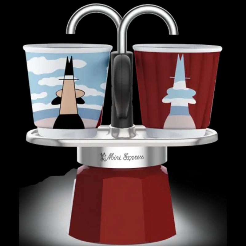 Bialetti Mini Express Set Magrite - Caffettiera Moka Per 2 Tazze - Con 2 Bicchierini In Porcellana - Foto 9