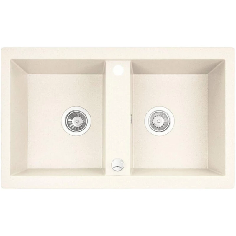 Laveo CELIA jázmin kétmedencés mosogató dugókiemelős helytakarékos szifonnal