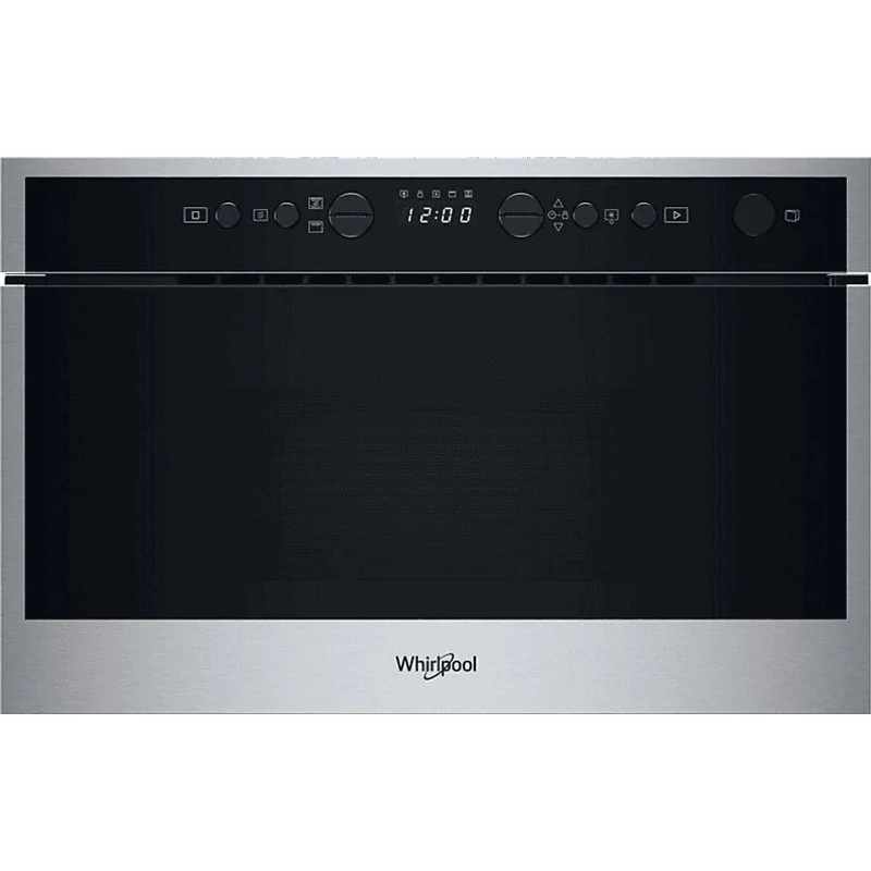 Whirlpool WMN464BX beépíthető mikró, Inox, 22 liter, mikrohullám teljesítmény 750 W, oldalra nyíló üvegajtó, LED kijelző (zöld karakterszín), Crisp
