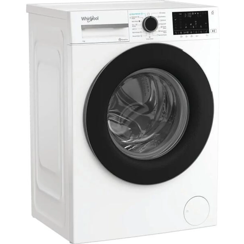 Whirlpool WAM76WBEE Keskeny elöltöltős gőzfunkciós mosógép HomeWhiz távoli eléréssel, "A",  1400 f, 7 kg , 6. Érzék funkció,csendes inverter motor, nagy digitális kijelző, fehér kezelőpanel, fekete dobajtó.  85x60x50 cm