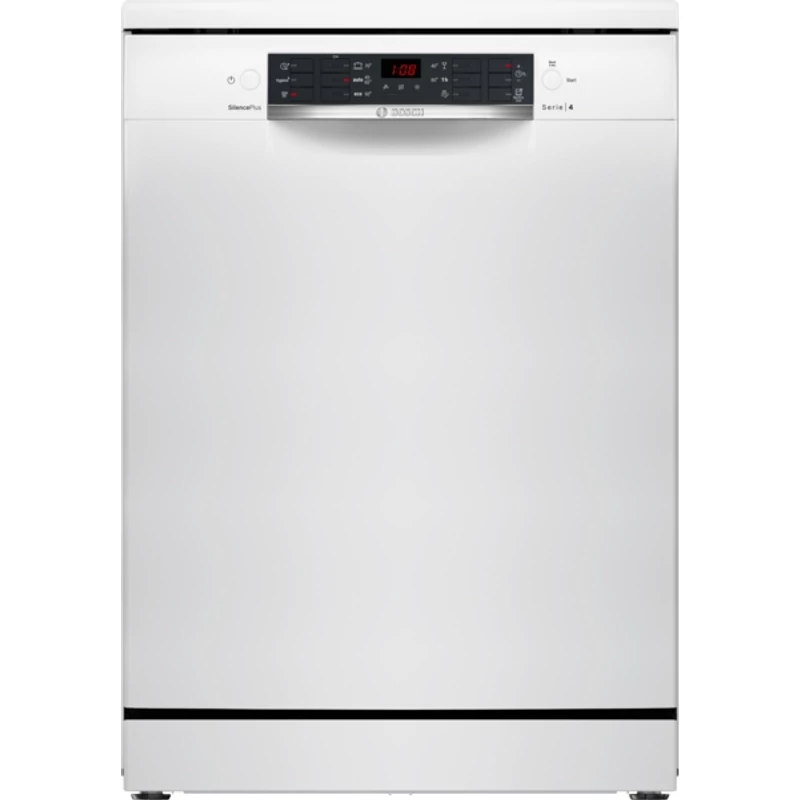 Bosch SMS46KW02E Szabadonálló Mosogatógép - Serie4 - Fehér - 13 teríték - Energiaosztály:E - 5 program - 4 opció - LED kijelző - Nyomógombos vezérlés - Hőcserélős kondenzációs szárítás - VarioFlex kosárrendszer