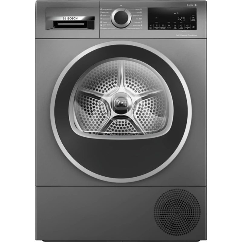 Bosch WQG245DREU Hőszivattyús kondenzációs szárítógép - Serie6 - Sötétszürke kivitel - 9kg - C (új energiacímke) - Fekete ajtó - Öntisztító kondenzátor - Prémium TouchControl kijelző - AutoDry