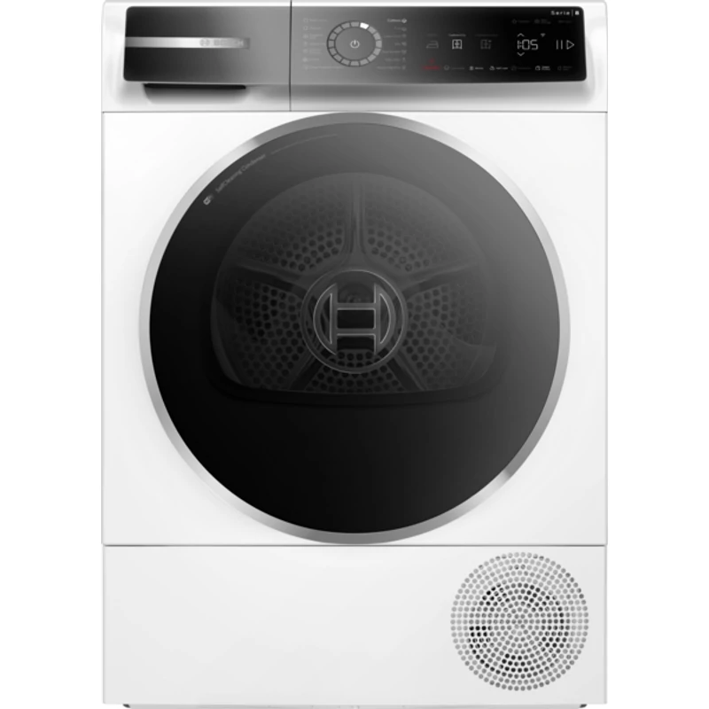 Bosch WQB246DNBY Hőszivattyús kondenzációs szárítógép - Serie8 - Home Connect - 9kg - B (új energiacímke) - Fekete-inox ajtó - SelfCleaning öntisztító kondenzátor - Döntött, nagyméretű TouchControl kijelző digitális kezelőgyűrűvel - SmartDry - AutoDry