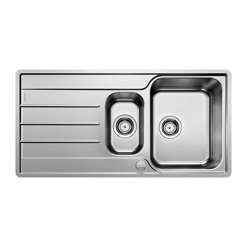 BLANCO LEMIS 6 S-IF mosogatótálca, forgatható, fényezett rozsdamentes acél, 2 csaplyukkal, excenterrel