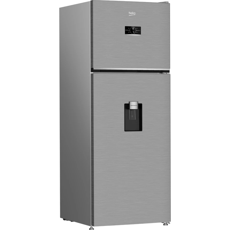 Beko B5RDNE504LDXB szabadonálló felülfagyasztós 70 cm széles hűtő, HarvestFresh, Csiszolt ezüst, 477 L, vízadagoló