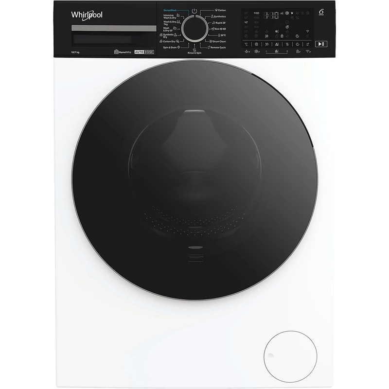 WHIRLPOOL WAD0736WBCHU Mosó-szárítógép Inverter motorral, gőzfunkcióval és HomeWhiz távoli eléréssel, "A-10% / D"  1400 f, 10,5kg /7 kg . 6. Érzék szenzortechnológia, gőzöléses ruhafrissítés és vasaláskönnyítő opció, AddGarment+ utólagos ruhahoz
