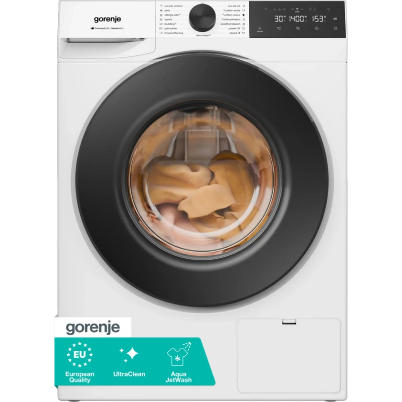 Gorenje WG4S84A2 Keskeny mosógép,  8 kg / 1400 f, "A" , INVERTERES motor, GŐZPROGRAMOK, Növelt LED kijelző süllyesztett gombokkal,  WIFI - ConnectLife, CIPŐTISZTÍTÓ PROGRAM , 47 cm mély