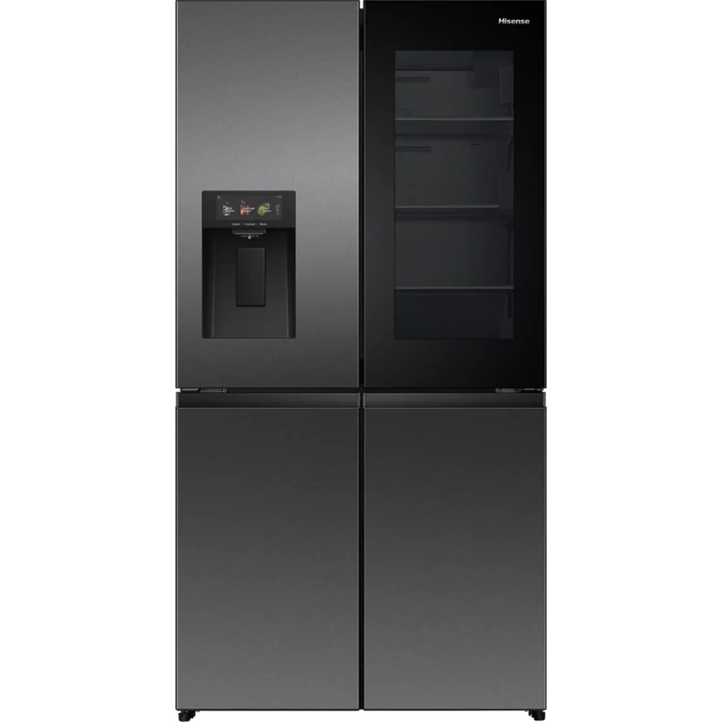 Hisense RQ600P7SKE Side by Side Francia ajtós, Multidoor hűtőszekrény, Wifi, No Frost, Fekete, Betekintő ablak, UV szűrt vízadagoló, TFT Kijelző