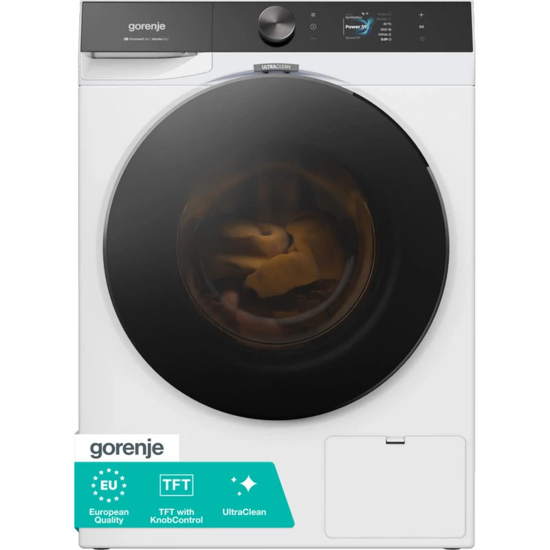 Gorenje WG884A31 Mosógép,  8 kg / 1400 f, "A" , INVERTERES motor, gőzprogramok,  színes TFT kijelző magyarul - központi tekerőgombbal,   WIFI - ConnectLife, SuperSilent , CIPŐTISZTÍTÓ PROGRAM