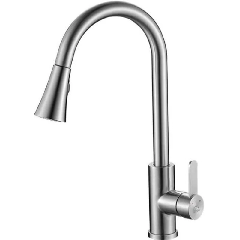 Laveo BONA Konyhai kihúzható zuhanyváltós csaptelep U alakú kiömlővel, Szín: rozsdamentes acél