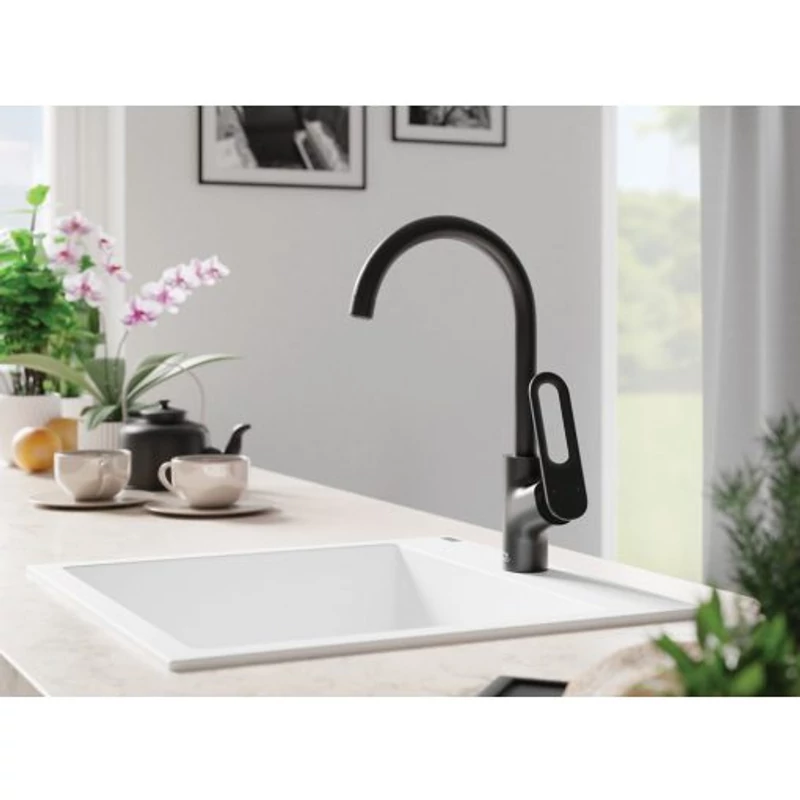 Laveo TIERRA Konyhai álló csaptelep, Szín: matt  fekete