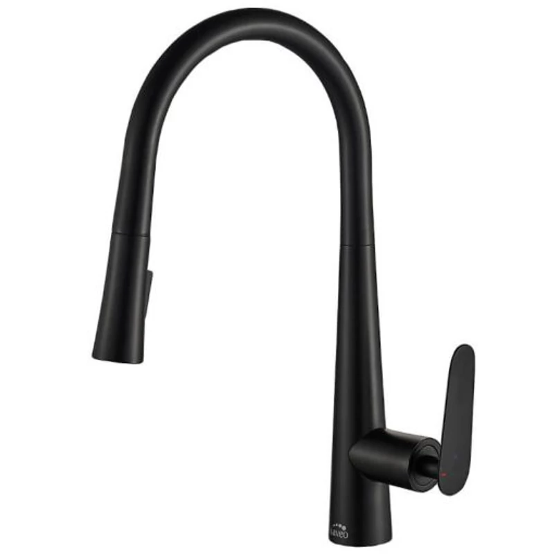 Laveo NALDA Konyhai csaptelep, kihúzható zuhanyváltós, Szín: fekete