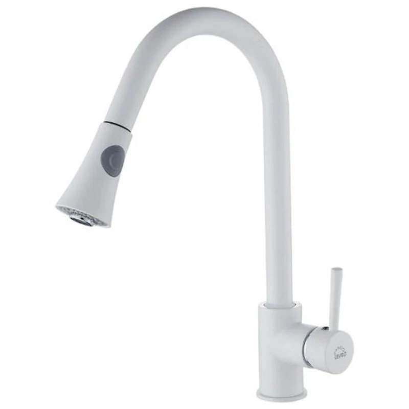 Laveo DARU Konyhai zuhanyváltós kihúzható csaptelep, Szín: fehér gránit