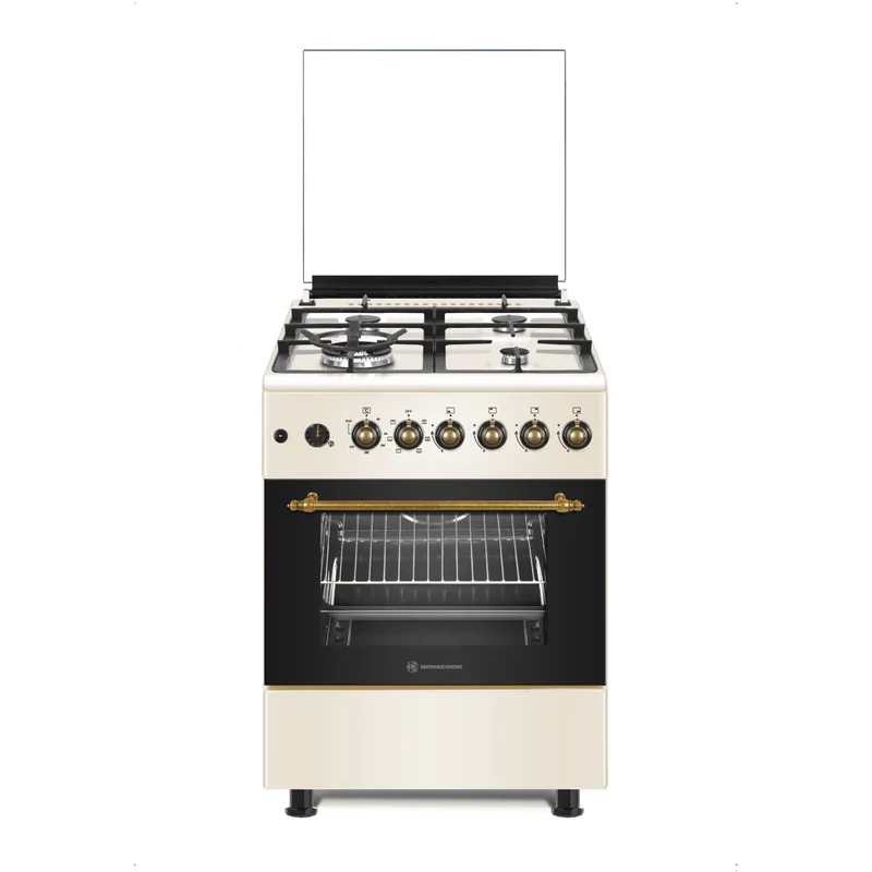 NOVACOOK F6TS40EG-Retro 60x60cm gáz elektromos DIGITÁLIS kombi tűzhely Retro,WOK, Beépített forgónyárs