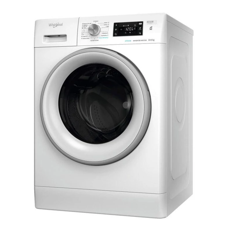Whirlpool FFWDB864489SVEE Mosó-szárítógép gőzfunkcióval, A-20%, 1400 f, 8/6 kg , fekete dobajtó ezüst kerettel, 6. Érzék szenzortechnológia, gőzöléses ruhafrissítés