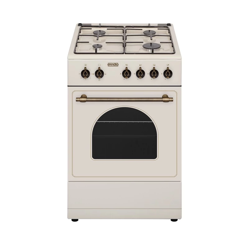 EVIDO FREE GE55C gáztűzhely, rusztikus design, 50x55 cm, elektromos sütő, 48 l, bézs/bronz