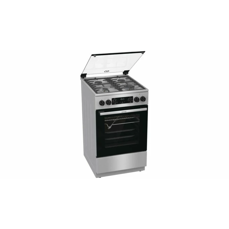 Gorenje GKS5C70XF szabadonálló kombinált tűzhely, 4 égő, multifunkciós sütő,üveg tető, teleszkópos sütősín. lassú ajtózár, gőz, inox