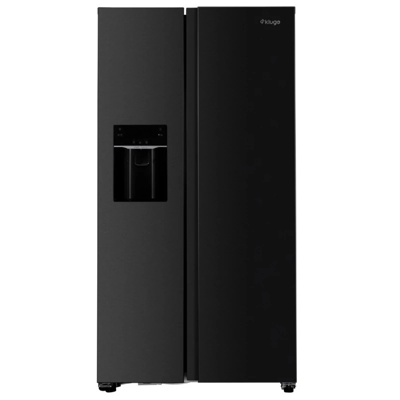Kluge KCSN577LD szabadonálló fekete üveg kétajtós hűtőszekrény, NoFrost, Side By Side Ital és Jég adagolóval
