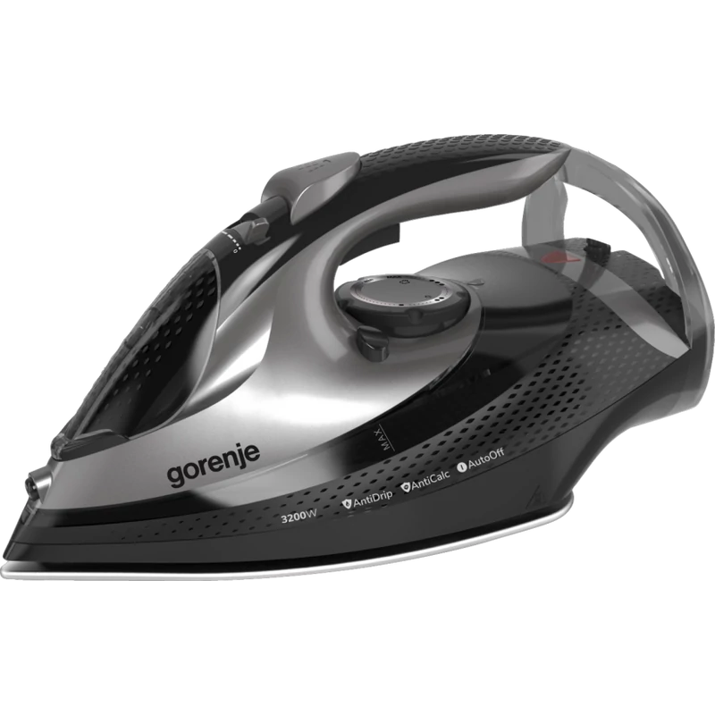 Gorenje SIH3200BKS  Gőzölős vasaló,  3200 W, tapadásmentes talp, vízkőmentesítési funkció,  folyamatos gőzkibocsátás 40g/perc, hirtelen gőzlöket 250 g/perc fekete/ezüst