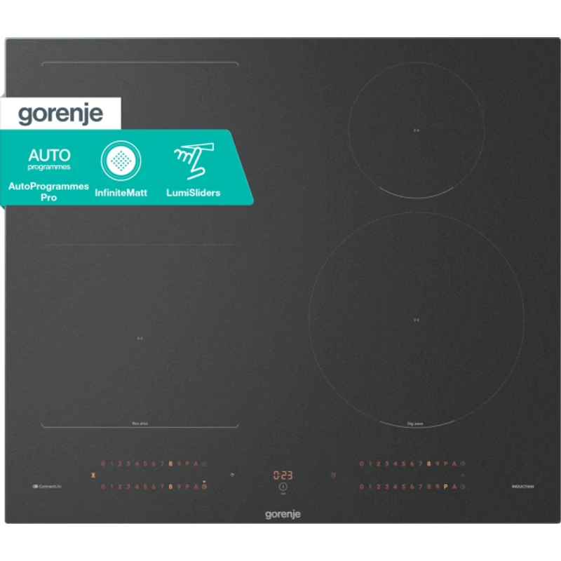 Gorenje GI6433SRWF InfiniteMatt - matt felület, 4x Slider vezérléssel rendelkező indukciós főzőlap, AREA FLEX - nagyobb felületű összekapcsolható zónák (2db) Forralás,  WIFI - ConnectLife képes