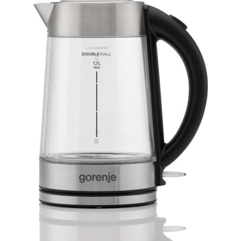 Gorenje K17GDWII Üveg VÍZFORRALÓ  1,7 liter, 2200W, üveg, belső világítással, automatikus kikapcsolás, 360°-ban elforgatható, fehér működés visszajelző, inox