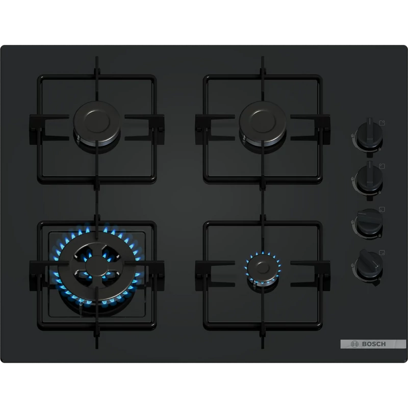 Bosch POH6B6K30 Gázfőzőlap - fekete edzett üveglap - Serie2 - 60cm - 4 gázégő - WOK