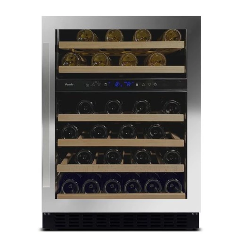 Pando PVZB 60-46XL Borhűtő - pult alá építhető, Inox, balos, fogantyúval, 46 palack, 2 zóna Pando PVZB 60-46XL Borhűtő - pult alá építhető, Inox, balos, fogantyúval, 46 palack, 2 zóna